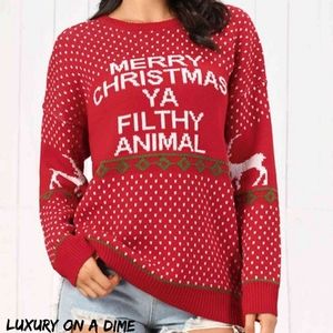 Merry Christmas Ya Filthy Animal Funny Home Alone Movie Knit Sweater Holiday Top